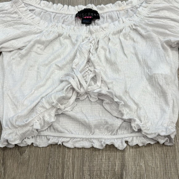 Off The Shoulder Crop Top Puff Short Sleeve Casual Ruched Shirt - Picture 2 of 8